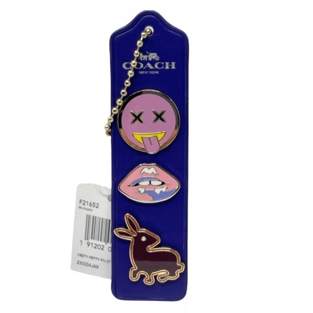 NWT Coach Limited Edition Rare Pins, set of 3 RABBIT, Emoji Face & Lips